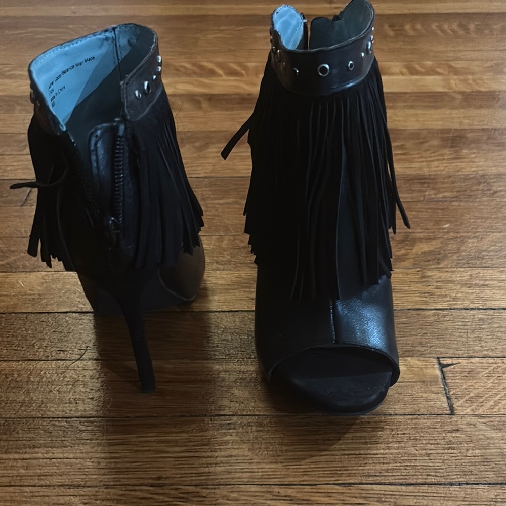 Black Fringe Ankle Boots
